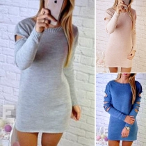 Sexy Backless Hollow Out Ripped Long Sleeve Sweater Dress