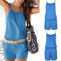 Sexy Backless Elastic Waist Solid Color Sling Romper