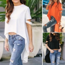 Chic Style Short Sleeve Round Neck High-low Hem Top
