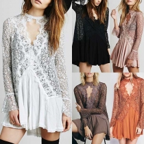 Sexy Lace Spliced Long Sleeve Loose Dress