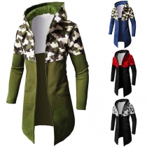 Fashion Camouflage Printed Spliced Long Sleeve Hooded Men's Coat