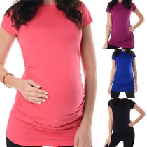 Fashion Solid Color Short Sleeve Round Neck Maternity Dress