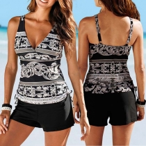 Sexy Backless V-neck Printed Swimsuit Set