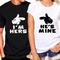 Fashion Letters Printed Short Sleeve Round Neck Couple T-shirt