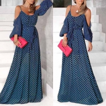 Sexy Off-shoulder Puff Sleeve Dots Printed Party Dress