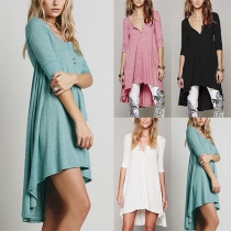 Fashion Solid Color Half Sleeve High-low Hem Dress