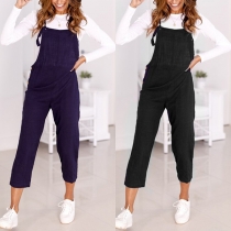 Fashion Solid Color High Waist Loose Overalls