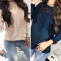 Fashion Solid Color Long Sleeve Embroidered Shirt