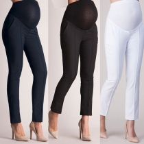 Fashion Solid Color Slim Fit Side Pockets Casual Pants for Pregnant Woman