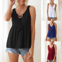 Fashion Lace-up V-neck Double Layer Chiffon Cami Top