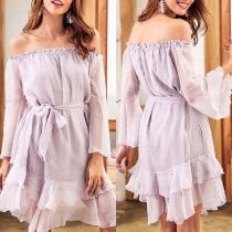 Sexy Off-the-shoulder Double Layer Hem Ornate Pearl Chiffon Dress