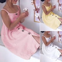 Sweet Sling Solid Color Single-breasted Slit Hemline Dress for Children