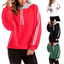 Fashion Contrast Color Long Sleeve Loose Hoodie 