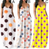 Sexy Backless V-neck Colorful Dots Printed Sling Dress