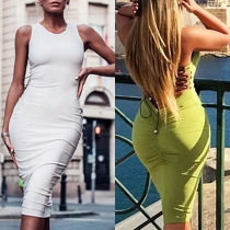 Sexy Backless Sleeveless Round Neck Solid Color Tight Dress