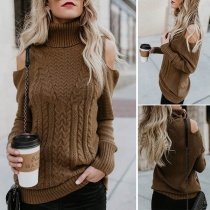 Sexy Off-shoulder Long Sleeve Turtleneck Solid Color Sweater 
