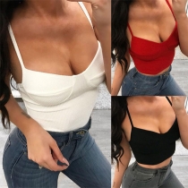 Sexy V-neck Backless Solid Color Crop Cami Top