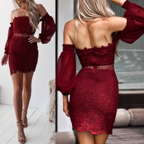 Sexy Off-the-Shoulder Long Sleeve Slim-fit Lace Dress