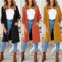 Fashion Solid Color Long Sleeve Slit Hem Windbreaker Coat