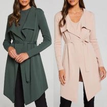 Fashion Drape Lapel Draped Open-Front Solid Color Trench Coat