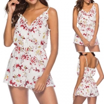Sexy Backless V-neck High Waist Printed Sling Romper