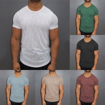 Fashion Solid Color Short Sleeve Round Neck Ripped Men's T-shirt
