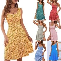 Fashion Sleeveless V-neck Printed Dress