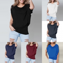 Fashion Solid Color Dolman Sleeve Cowl Neck T-shirt