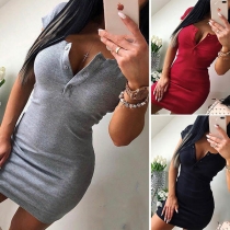 Fashion Solid Color Short Sleeve Round Neck Tight Dress