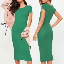 Fashion Solid Color Short Sleeve Round Neck Slim Fit Dress