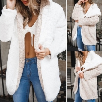 Fashion Contrast Color Long Sleeve Hooded Cardigan Coat