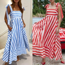 Sexy Strapless High Waist Stripe Maxi Dress