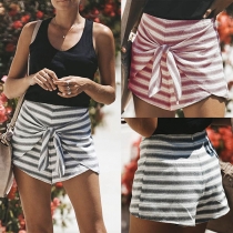 Fashion High Waist Butterfly Shape Lace Up Stripe Shorts