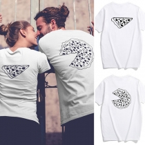 Fashion Pizza Printed Short Sleeve Round Neck Couple T-shirt
