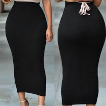 Fashion High Waitst Ribbing Solid Color Bust Skirt