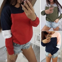 Fashion Round-neck Contrast Color Long Sleeve Shirt