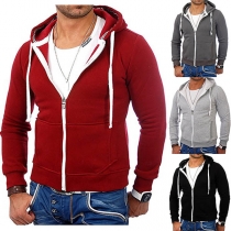 Fashion Solid Color Long Sleeve Hooded Men's Sweatshirt Coat 