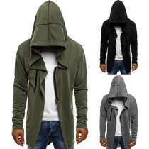 Fashion Solid Color Long Sleeve Hooded Men's Cardigan 
