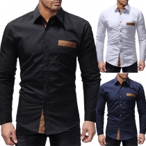 Fashion Contrast Color Long Sleeve POLO Collar Men's Shirt