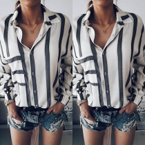 Fashion Long Sleeve POLO Collar Striped Shirt 