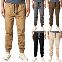 Fashion Solid Color Elastic Waist Slim Fit Man's Pants