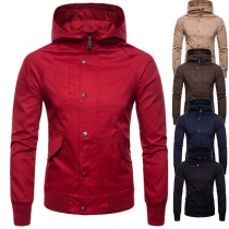 Fashion Zipper Front Solid Color Slim Fit Hooded Jacket