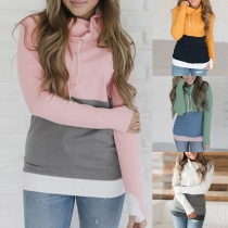 Fashion Color Contrast Spliced Long Sleeve Hoodie For Women