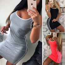 Sexy Scoop Neck Side Stripe Slim-fit Cami Dress