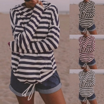 Fashion Kangaroo Pocket Long Sleeve Stripe Hoodie