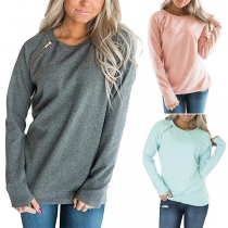 Fashion Solid Color Long Sleeve Round Neck Sweatshirt 