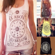 Fashion Printed Round Neck Casual Tank Top