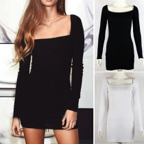 Sexy Long Sleeve Square Collar Solid Color Tight Dress