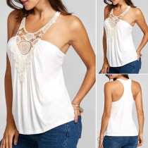 Sexy Hollow Out Lace Spliced Solid Color Tank Top