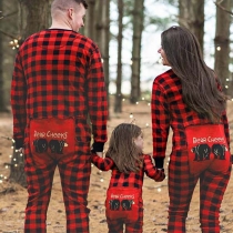 Fashion Long Sleeve Round Neck Plaid Parent-child Jumpsuit